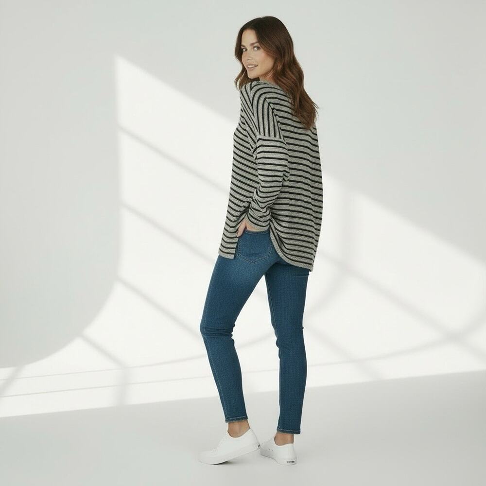 Eileen Fisher Sweater Size XL Pullover Wool Linen Striped Oversized Quiet Luxury
